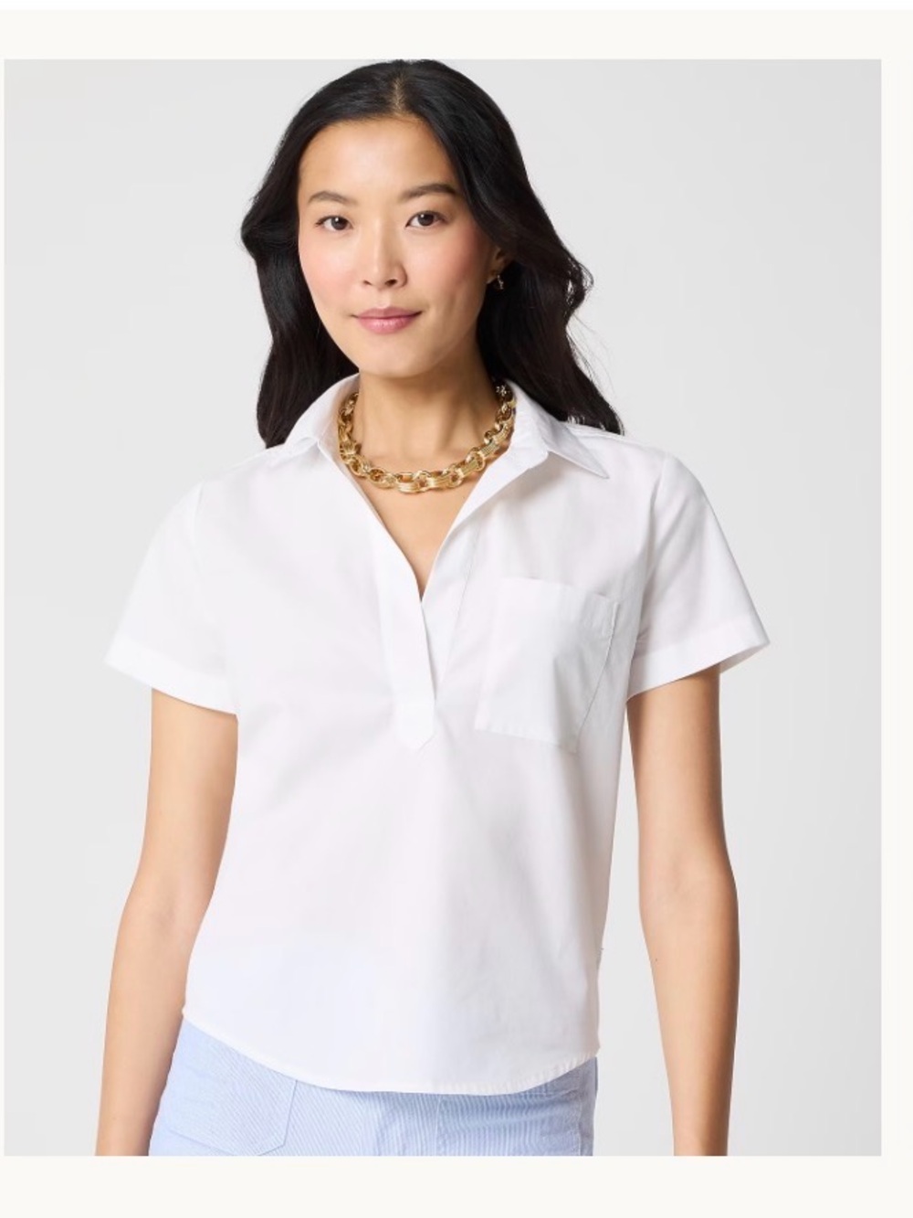 J. Crew White Short-Sleeve Popover Button-Down Shirt